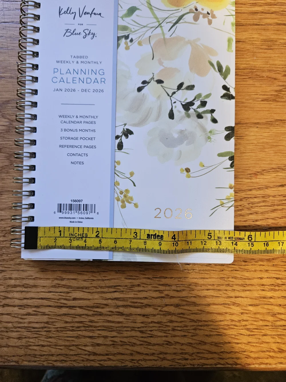 Blue Sky 2026 Floral Planner - Yellow, Cream & Green